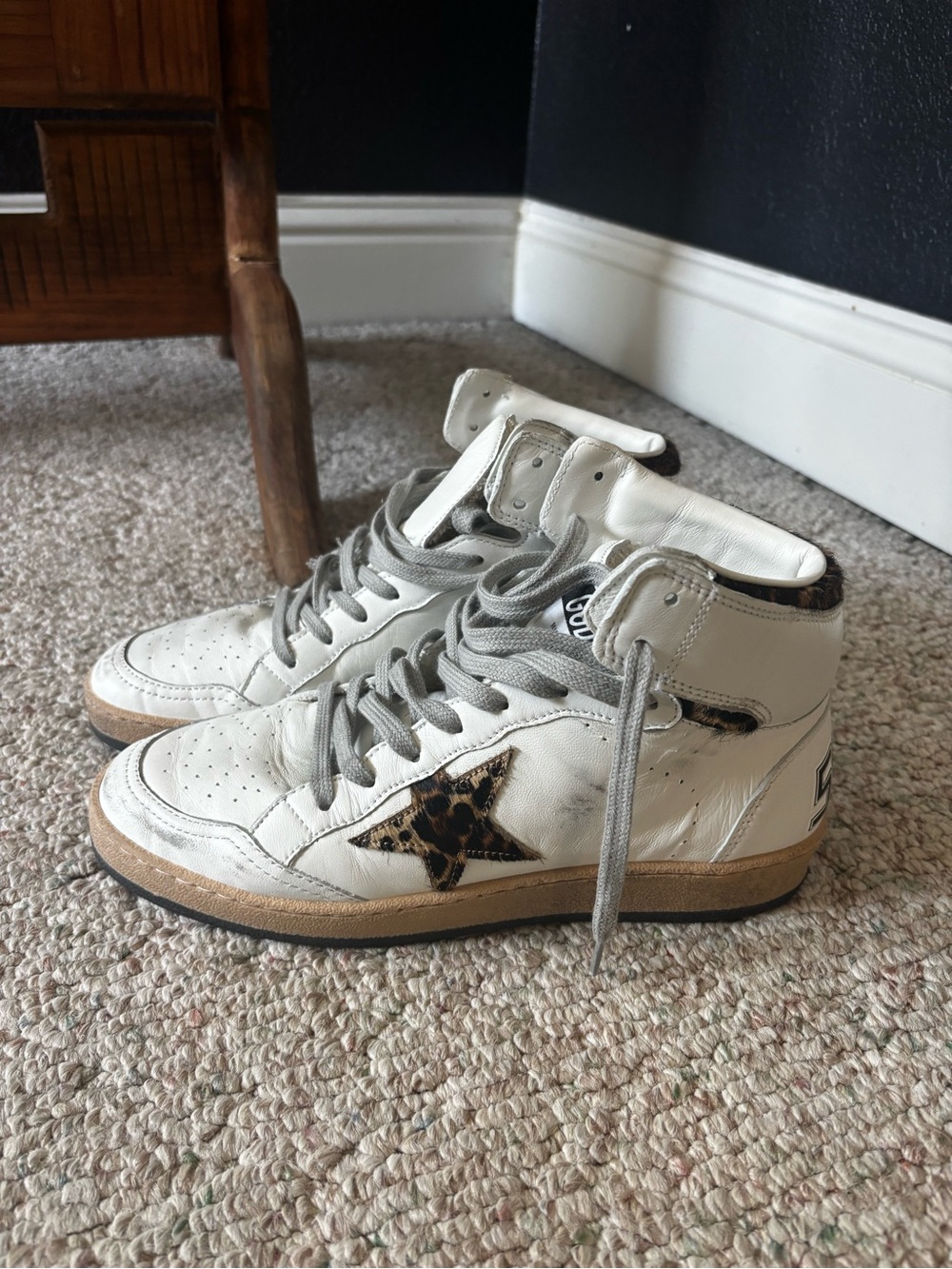 Golden Goose Sky-star High-Top Sneakers with Leopard Print Star Accent - Picture 2 of 7